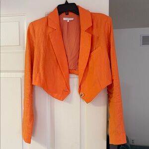 Orange Cropped Linen Blazer